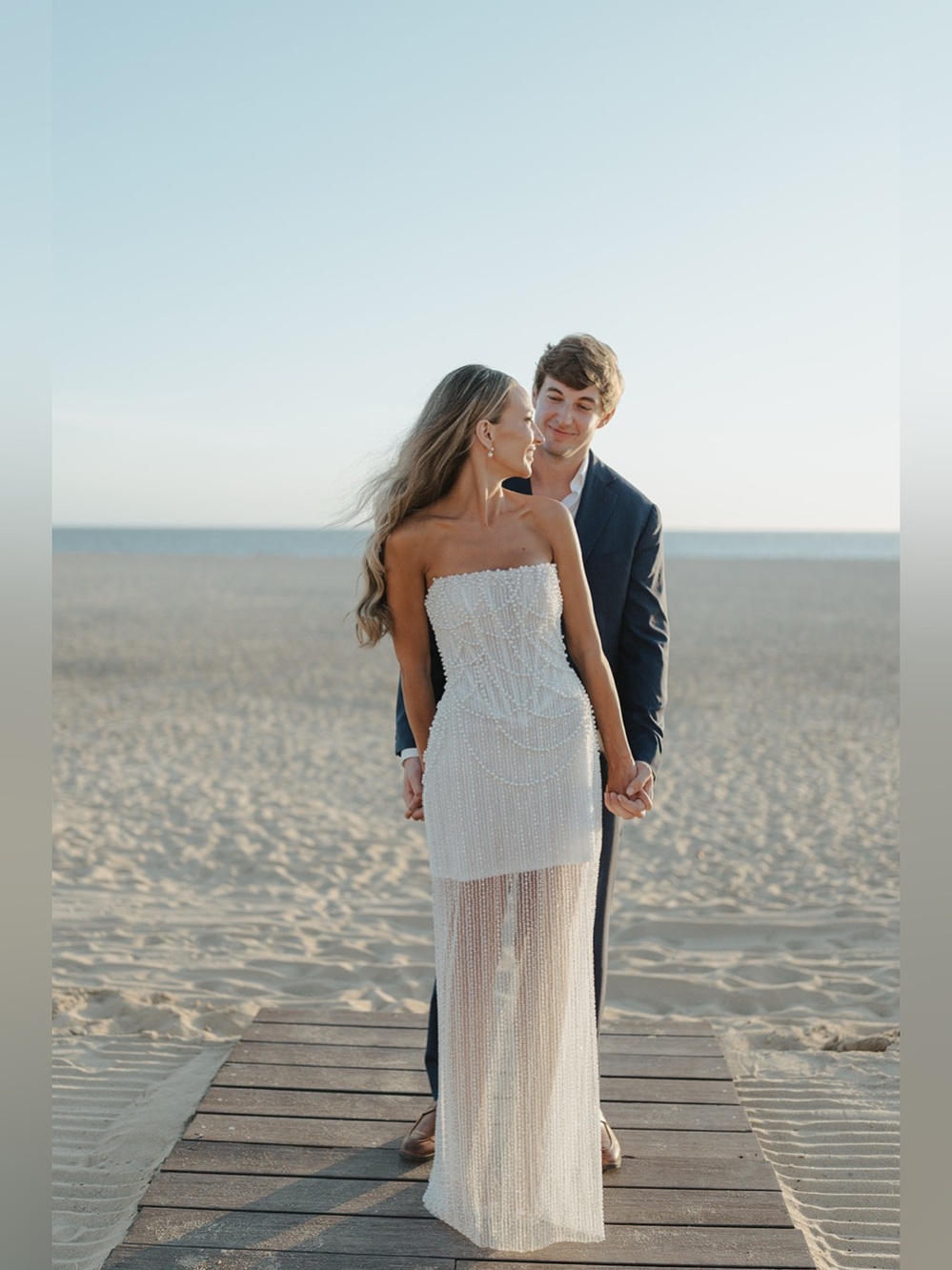 ROSIE ETIENNE LUSTRE GOWN - Strapless Pearl-Embellished White Maxi Dress